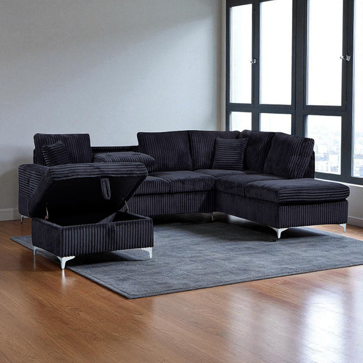 Serene Fabric Upholstered Sectional Sofa with Dual Corner Chaise - Black | Stylish, Sturdy, Comfortable & Affordable