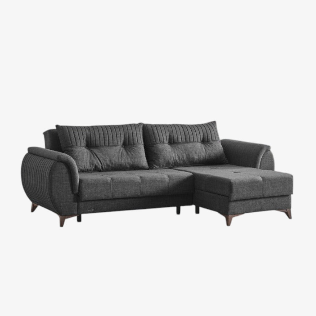 Clark Fabric Upholstered Sectional Sofa - Dark Grey | Stylish, Sturdy, Reversible, Comfortable & Storage Solution