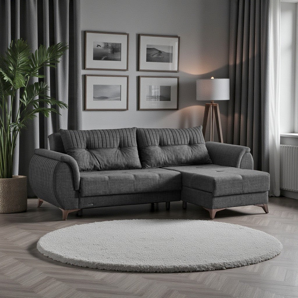 Clark Fabric Upholstered Sectional Sofa - Dark Grey | Stylish, Sturdy, Reversible, Comfortable & Storage Solution