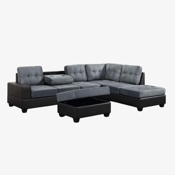 Bliss Fabric/ PU Upholstered Sectional Sofa - Grey/ Black | Modern, Durable, Reversible & Comfortable