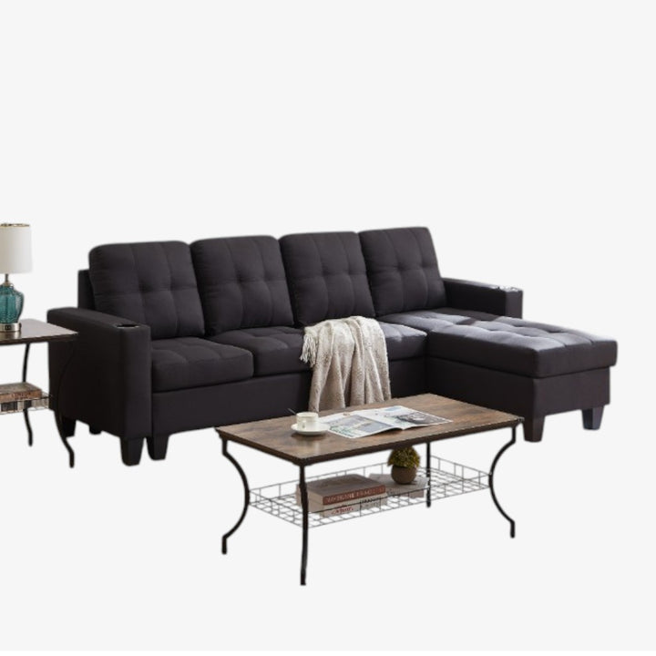 Willow Fabric Upholstered Sectional Sofa - Black | Modern, Sturdy, Comfortable & Reversible