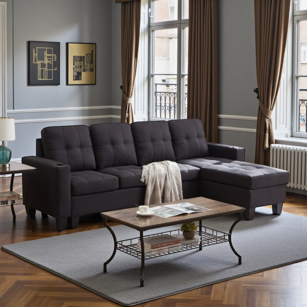 Willow Fabric Upholstered Sectional Sofa - Black | Modern, Sturdy, Comfortable & Reversible