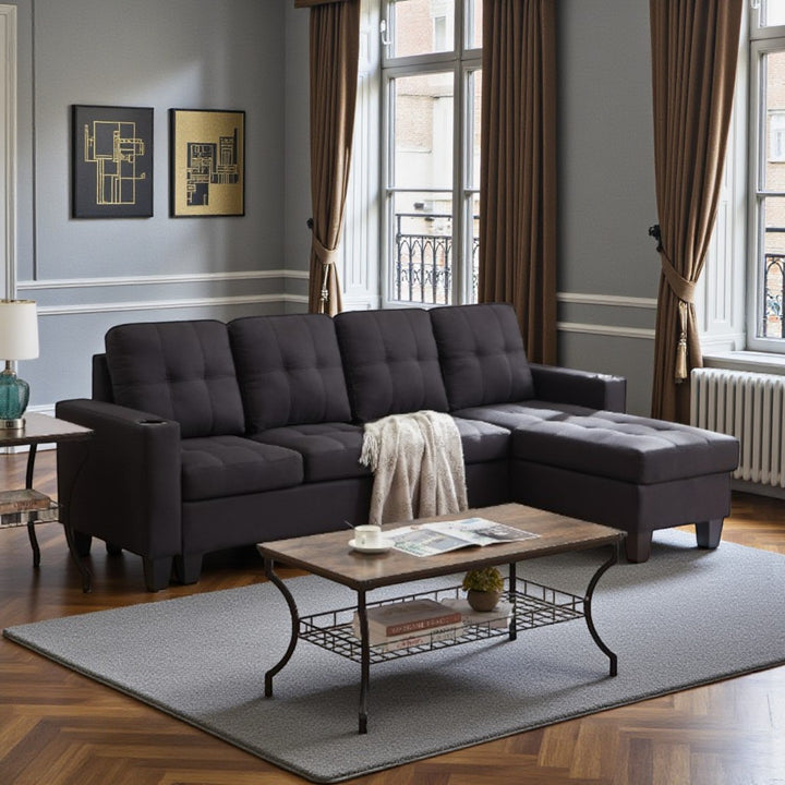 Willow Fabric Upholstered Sectional Sofa - Black | Modern, Sturdy, Comfortable & Reversible