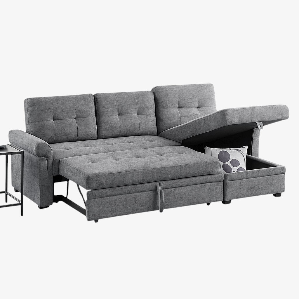 Zenith Fabric Upholstered Sectional Sofa Bed With USB Charging Ports - Grey | Modern, Durable, Reversible, Affordable, Comfortable & Storage Solution