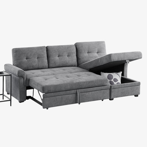 Zenith Fabric Upholstered Sectional Sofa Bed With USB Charging Ports - Grey | Modern, Durable, Reversible, Affordable, Comfortable & Storage Solution