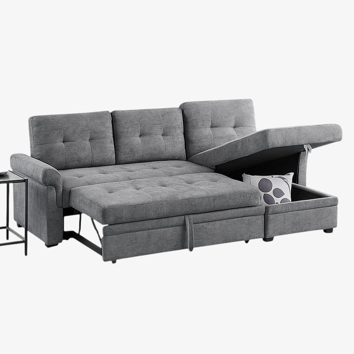 Zenith Fabric Upholstered Sectional Sofa Bed With USB Charging Ports - Grey | Modern, Durable, Reversible, Affordable, Comfortable & Storage Solution