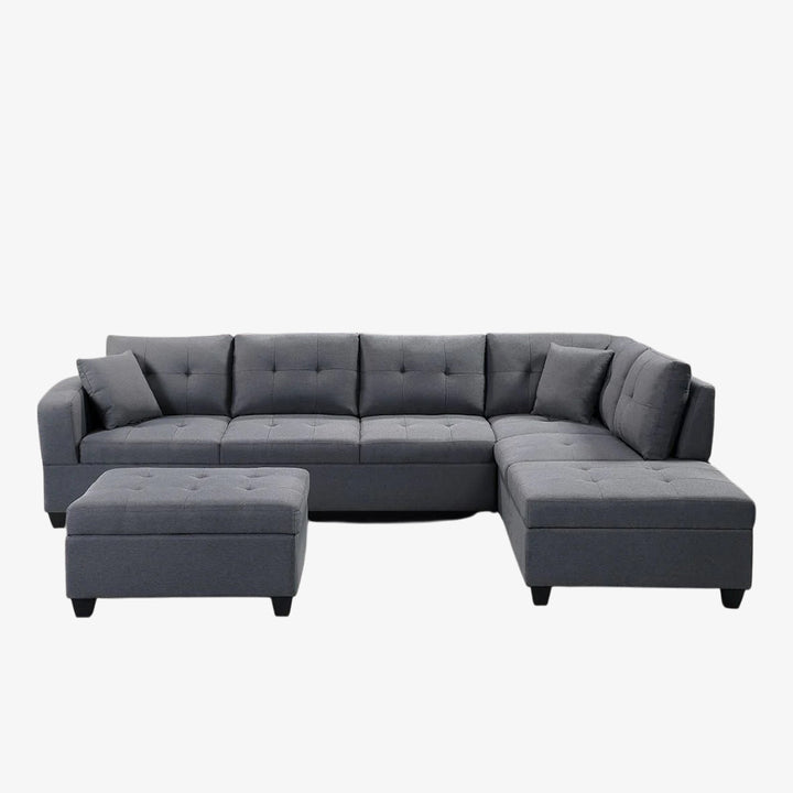Elara Sectional Sofa In Fabric Upholstery - Grey | Available In LHF/ RHF Configuration - Accent Pillows, Cup Holders & Storage Console