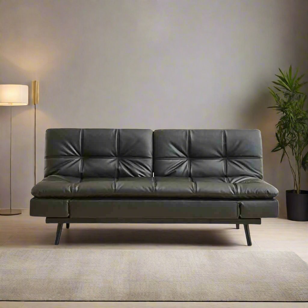 Imperio Relaxing Sofa Bed In PU Leather Upholstery - Flourish Black | Modern Elegance with Lasting Performance