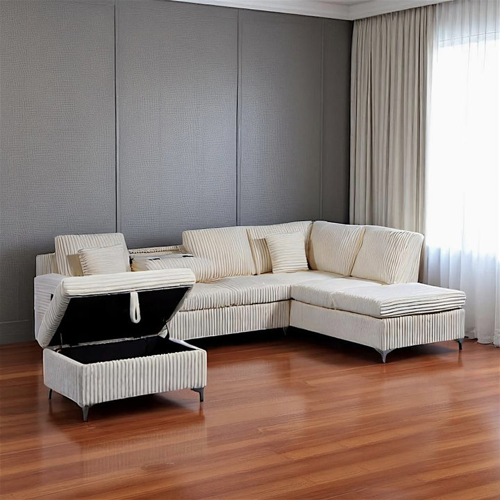 Serene Fabric Upholstered Sectional Sofa with Dual Corner Chaise - Beige | Stylish, Affordable & Durable