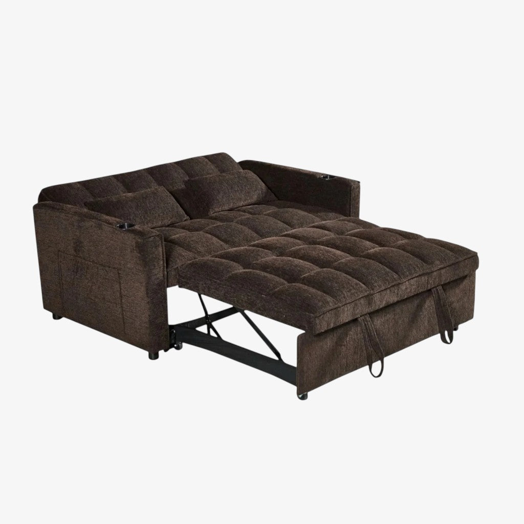 Lumina Fabric Upholstered Sofa Bed With Cup Holders - Brown | Stylish, Sturdy, Comfortable & Affordable