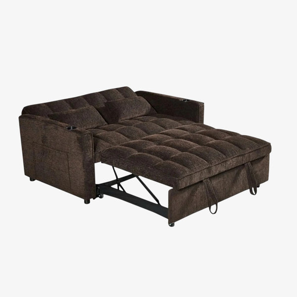 Lumina Fabric Upholstered Sofa Bed With Cup Holders - Brown | Stylish, Sturdy, Comfortable & Affordable