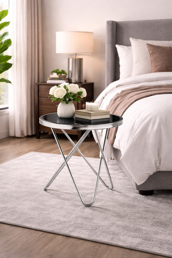 Fade Silver Accent Table with Tempered Glass Top - Black/ Silver