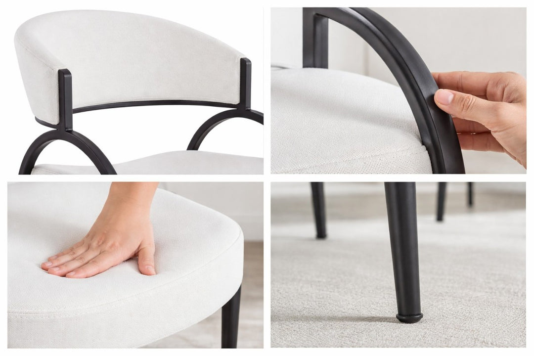 Havi Fabric Upholstered Dining Chair With Metal Frame (Set of 2) - Cream/ Black