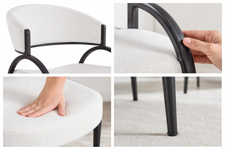 Havi Fabric Upholstered Dining Chair With Metal Frame (Set of 2) - Cream/ Black