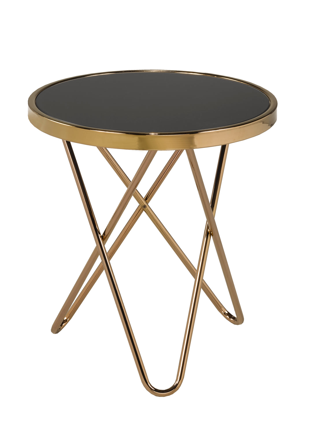 Fade Rose Gold Accent Table with Tempered Glass Top - Black/ Gold