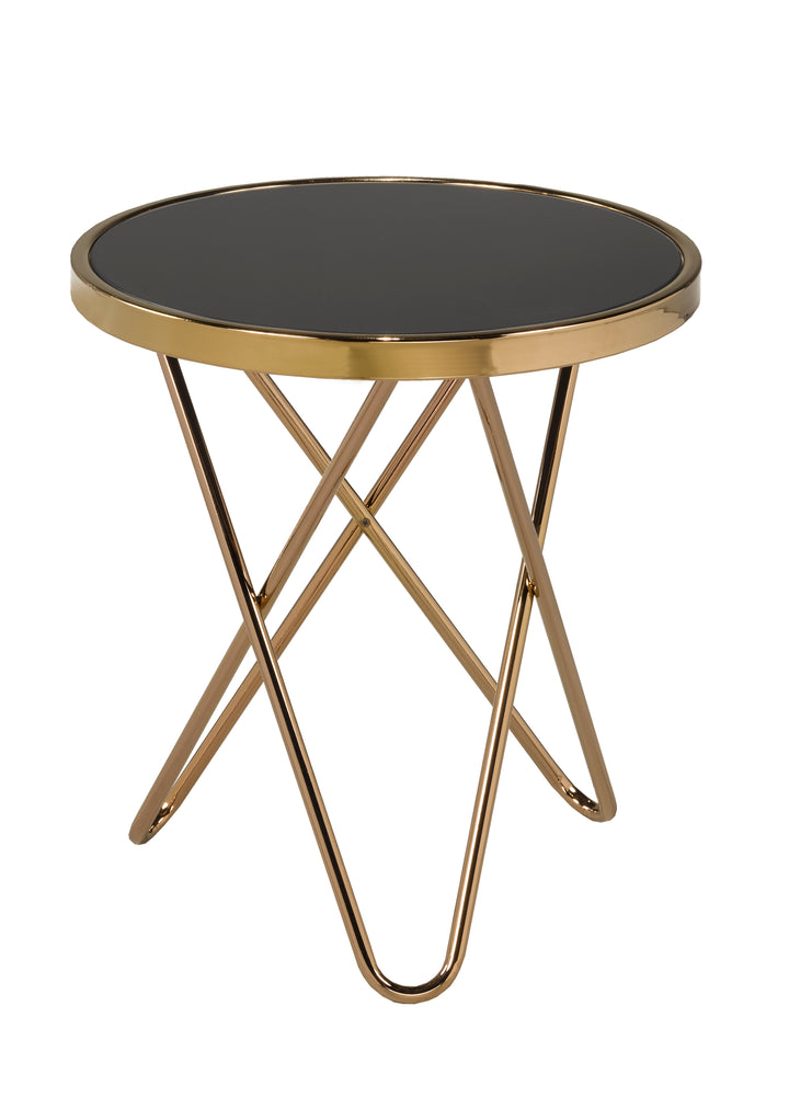Fade Rose Gold Accent Table with Tempered Glass Top - Black/ Gold