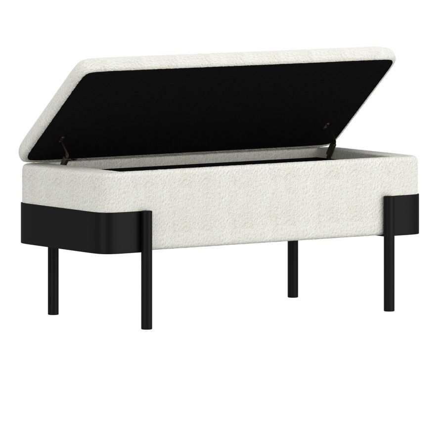 Ardent Fabric Upholstered Storage Bench - Ivory/ Black | Timeless, Durable, Comfortable & Storage Solution