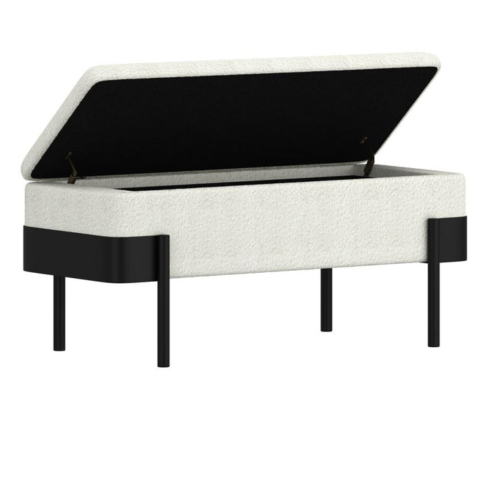 Ardent Fabric Upholstered Storage Bench - Ivory/ Black | Timeless, Durable, Comfortable & Storage Solution