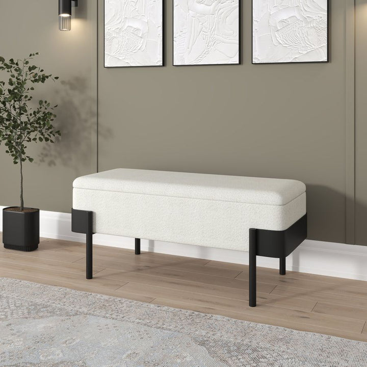 Ardent Fabric Upholstered Storage Bench - Ivory/ Black | Timeless, Durable, Comfortable & Storage Solution