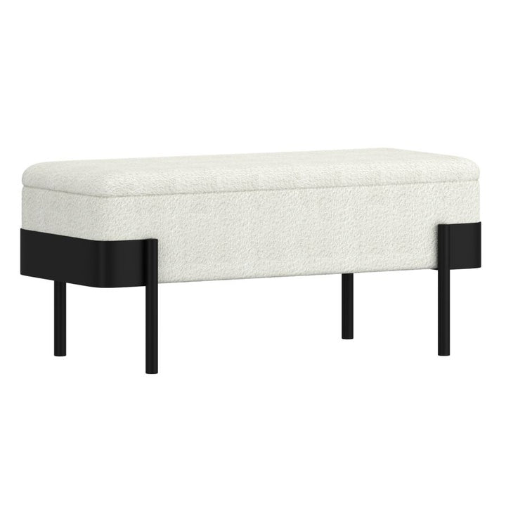 Ardent Fabric Upholstered Storage Bench - Ivory/ Black | Timeless, Durable, Comfortable & Storage Solution