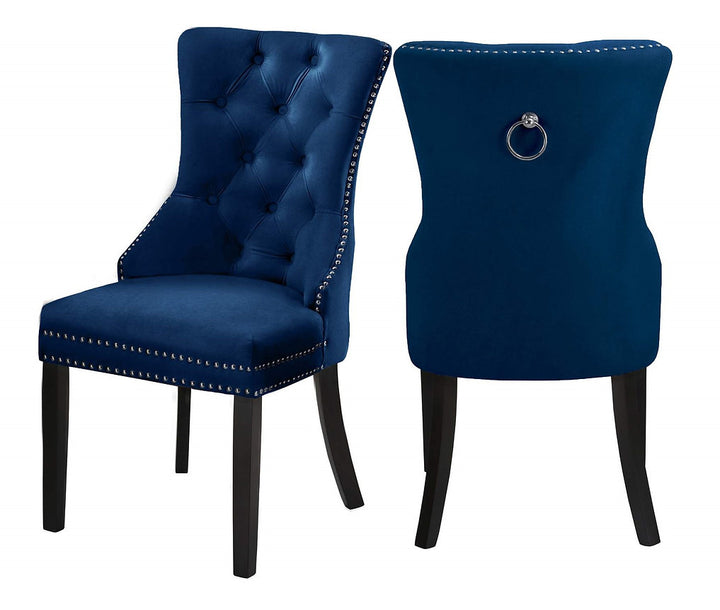 Marvexo 2-Piece Dining Chairs – Navy Blue Velvet Upholstered Chairs with Elegant Nail Head Details for Luxury Dining & Modern Interiors