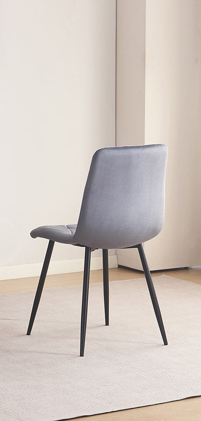 Aristova 4-Piece Modern Dark Grey Velvet Dining Chair Set with Diamond Stitching & Black Steel Legs