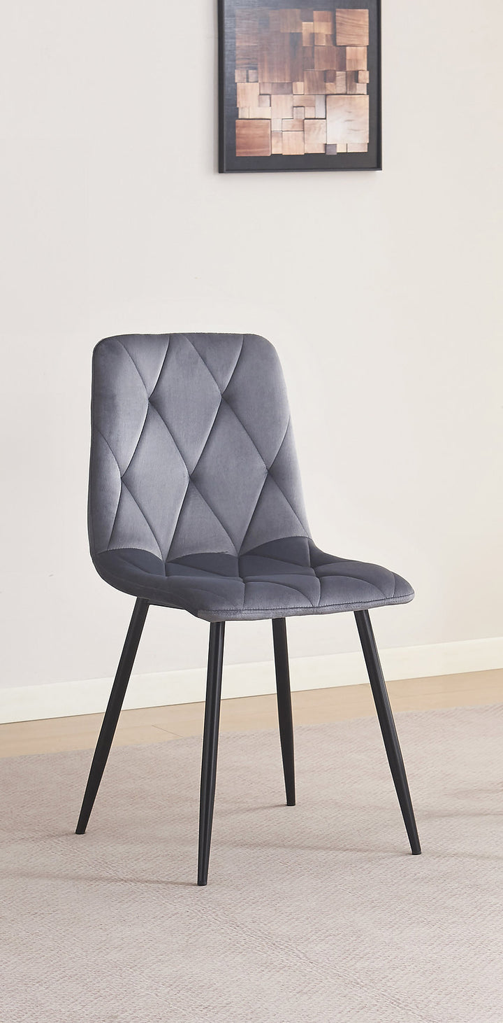 Aristova 4-Piece Modern Dark Grey Velvet Dining Chair Set with Diamond Stitching & Black Steel Legs