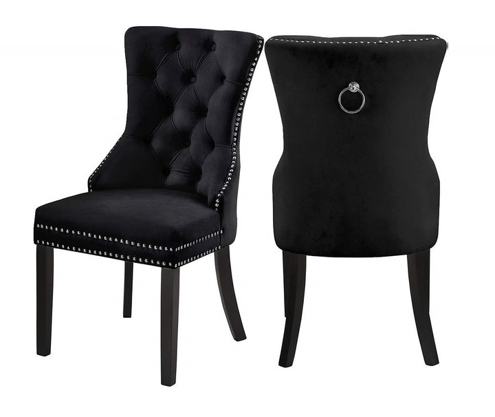 Marvexo 2-Piece Dining Chairs – Black Velvet Upholstered Chairs with Elegant Nail Head Details for Luxury Dining & Modern Interiors