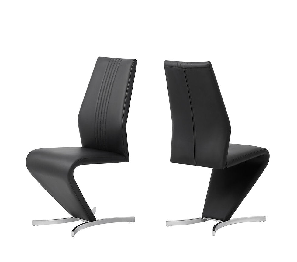 Gaverno 2-Piece Modern Z-Shape Black Faux Leather Dining Chair Set with Chrome Finish