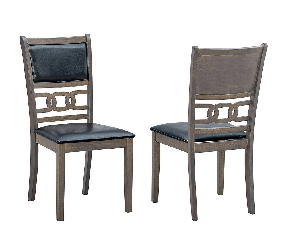 Velmoro 2-Piece Dining Chairs – Antique Grey Modern Finish Ladder Back Design with Black PU Cushion Seats for Stylish Dining & Home Interiors