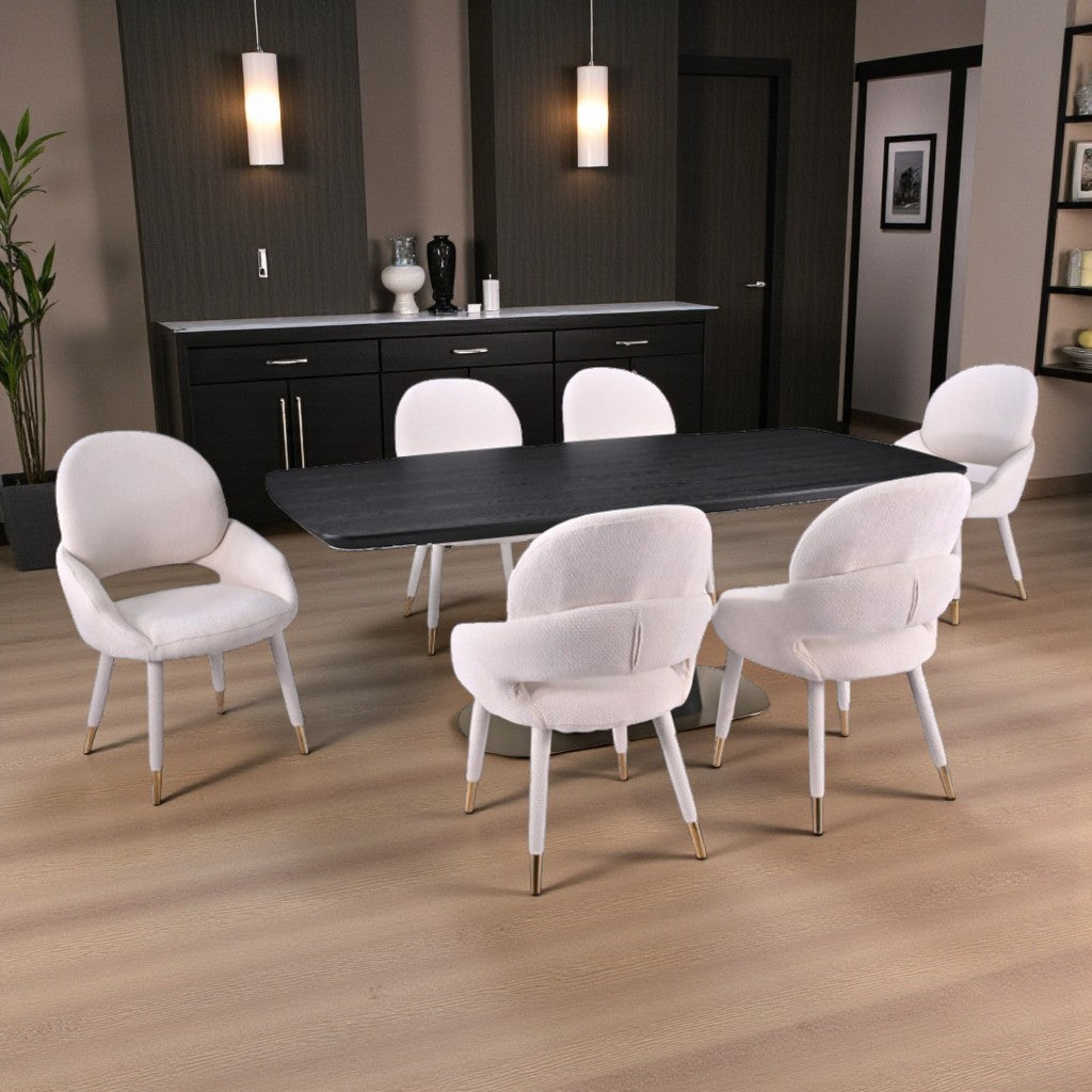 Eden Modern Dining Table Set For 6 With Fabric Upholstered Chairs - Beige/ Black | Timeless, Stylish, Sturdy & Comfortable