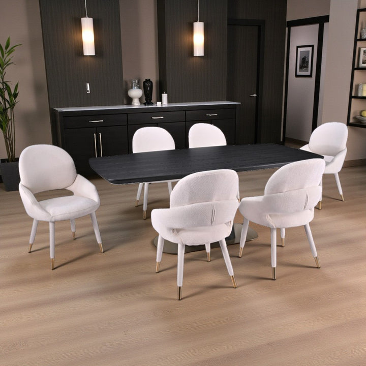Eden Modern Dining Table Set For 6 With Fabric Upholstered Chairs - Beige/ Black | Timeless, Stylish, Sturdy & Comfortable