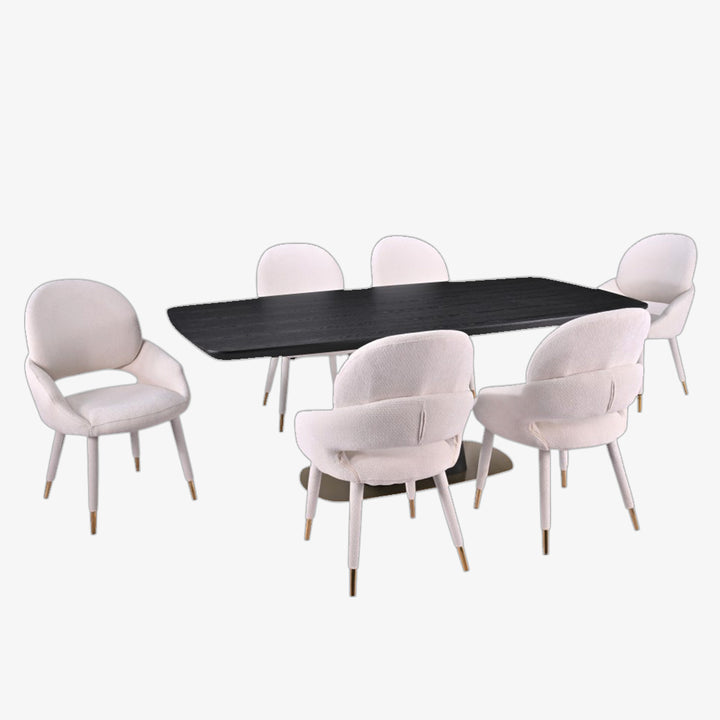 Eden Modern Dining Table Set For 6 With Fabric Upholstered Chairs - Beige/ Black | Timeless, Stylish, Sturdy & Comfortable