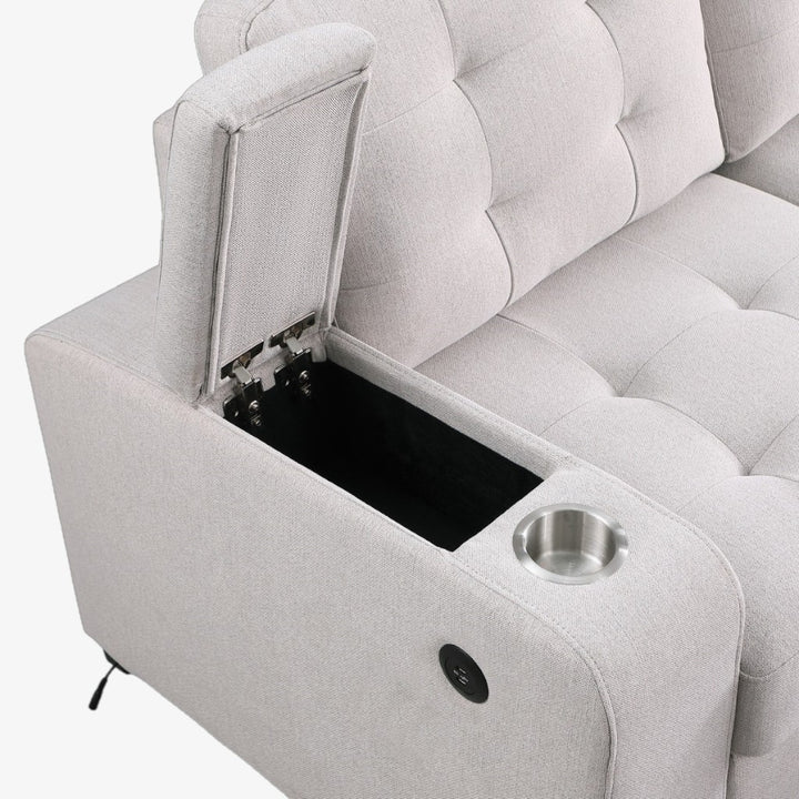 Mira Fabric Upholstered Sectional Sofa Bed With Charging Ports - Beige | Modern, Durable & Smart Storage