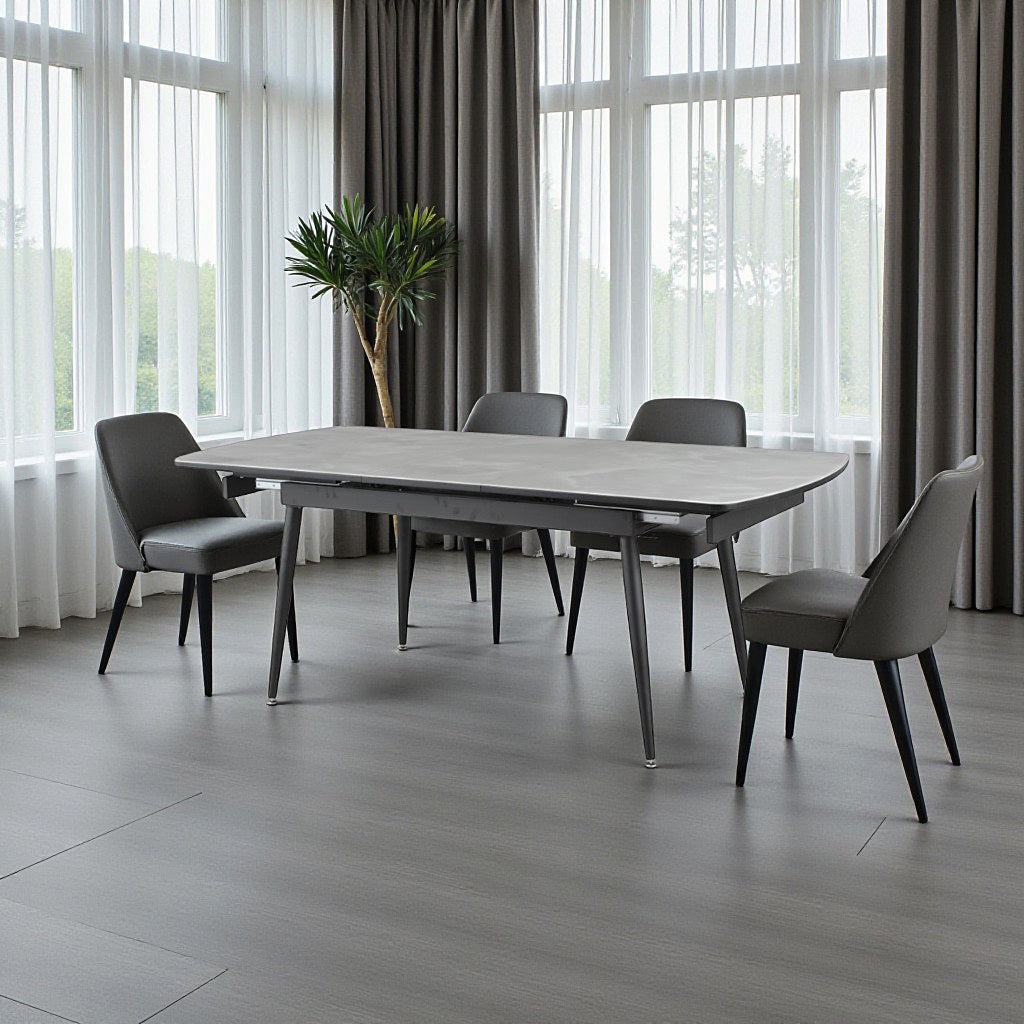 Haven Dining Table With Canvas Top - Light Grey/ Black | Timeless, Sleek, Extendable & Built to Last