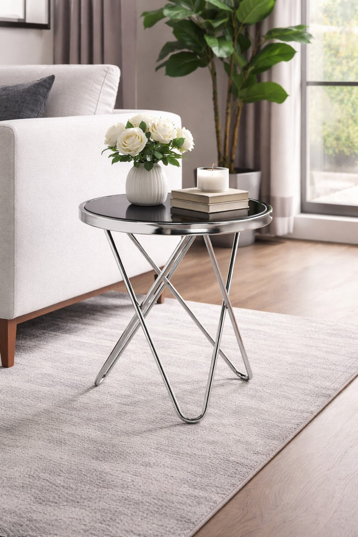 Fade Silver Accent Table with Tempered Glass Top - Black/ Silver