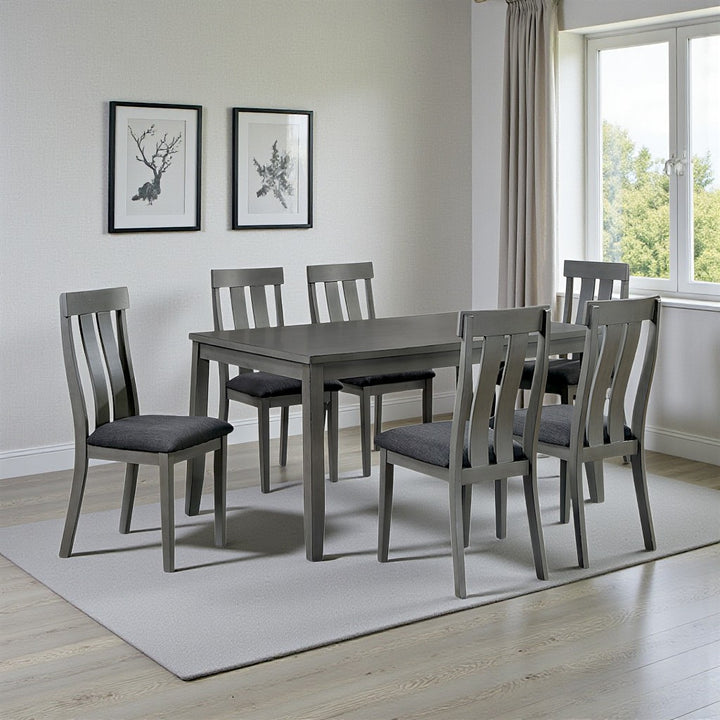 Maple Dining Table Set For 6 With Fabric Upholstered Chairs - Grey | Mid-Century Modern, Comfortable & Built to Last