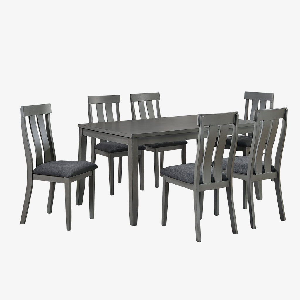 Maple Dining Table Set For 6 With Fabric Upholstered Chairs - Grey | Mid-Century Modern, Comfortable & Built to Last