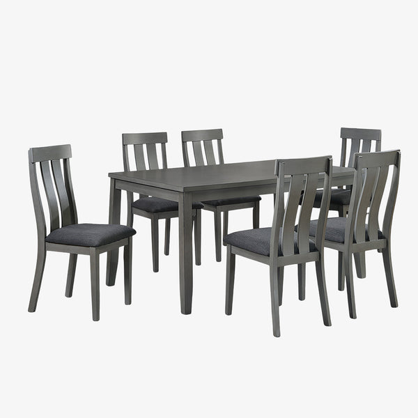 Maple Dining Table Set For 6 With Fabric Upholstered Chairs - Grey | Mid-Century Modern, Comfortable & Built to Last