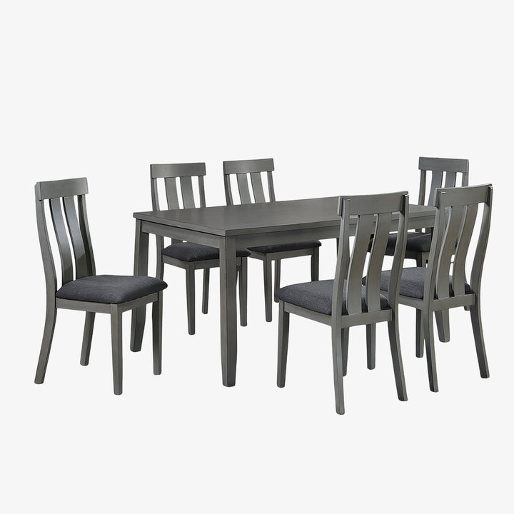 Maple Dining Table Set For 6 With Fabric Upholstered Chairs - Grey | Mid-Century Modern, Comfortable & Built to Last