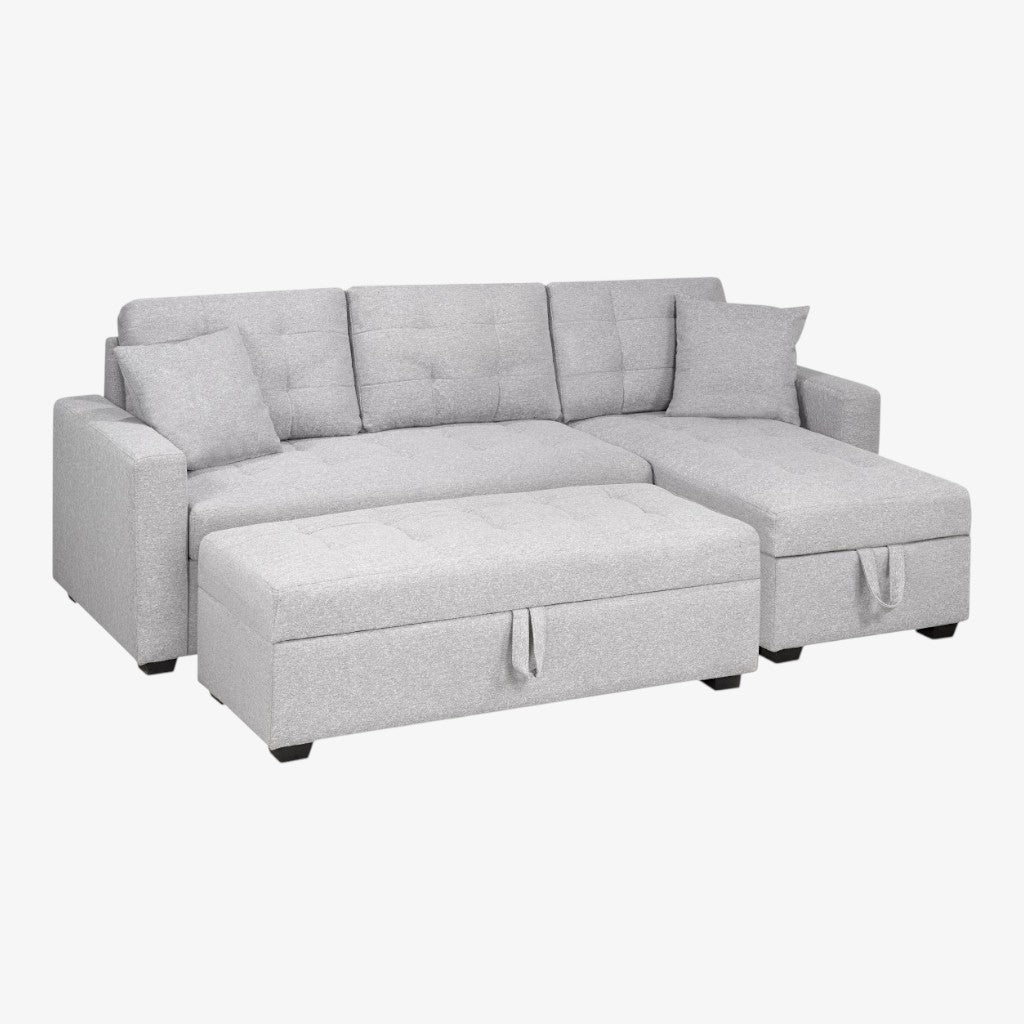 Noelle Fabric Upholstered Sectional Sofa With Oversized Ottoman - Light Grey | Timeless, Sleek, Comfortable, Durable, Reversible & Smart Storage