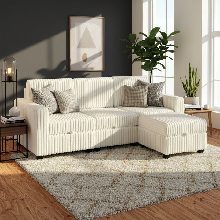 Nexus Fabric Upholstered Sectional Sofa - Beige | Stylish, Sturdy, Affordable & Smart Storage