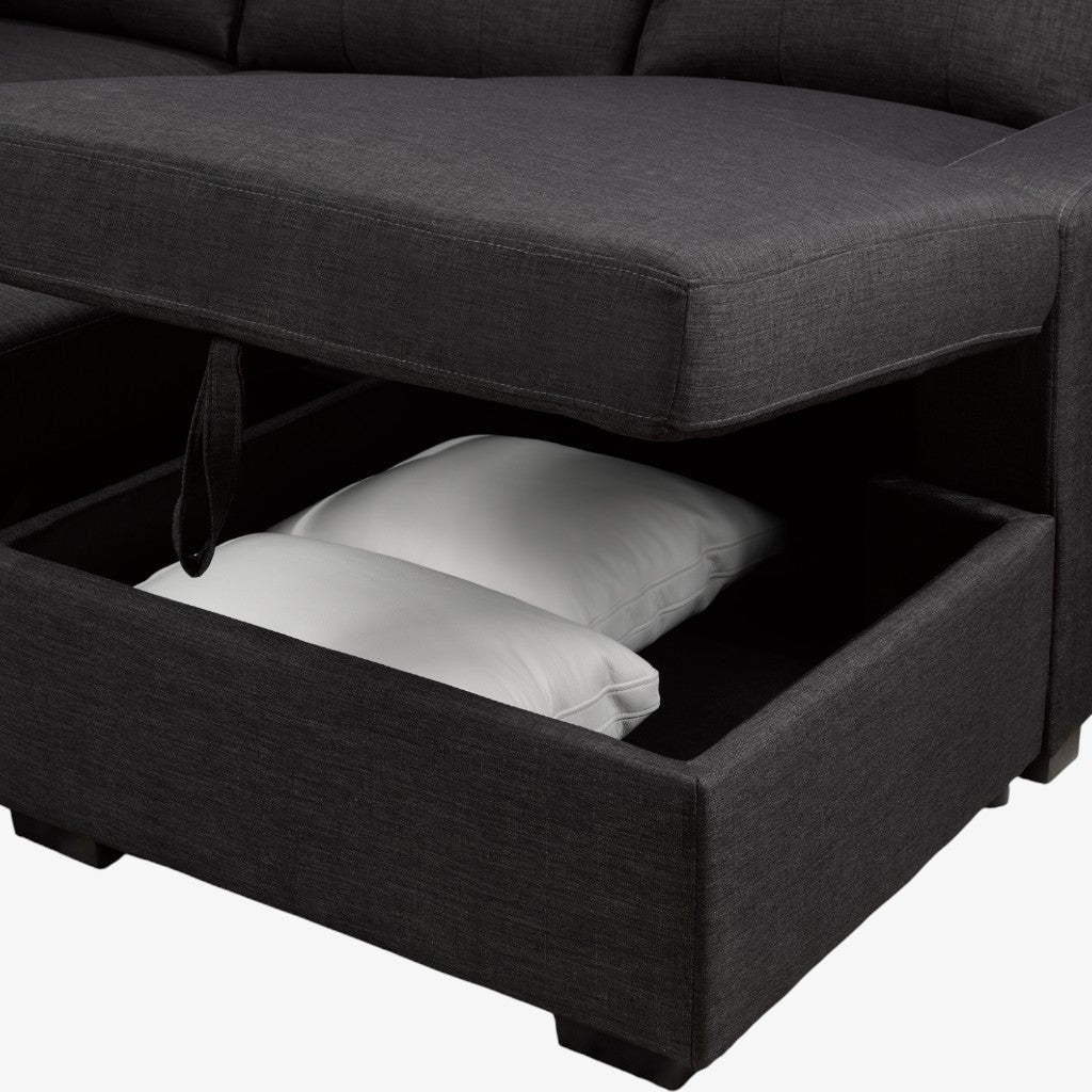 Axis Fabric Upholstered Sectional Sofa Bed - Black | Stylish, Simplistic, Durable, Reversible & Storage Solution