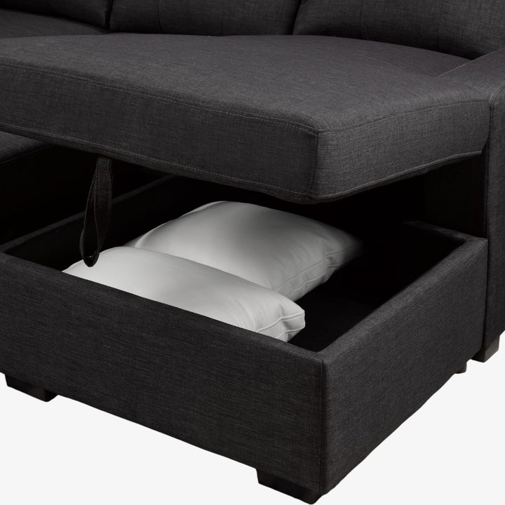 Axis Fabric Upholstered Sectional Sofa Bed - Black | Stylish, Simplistic, Durable, Reversible & Storage Solution