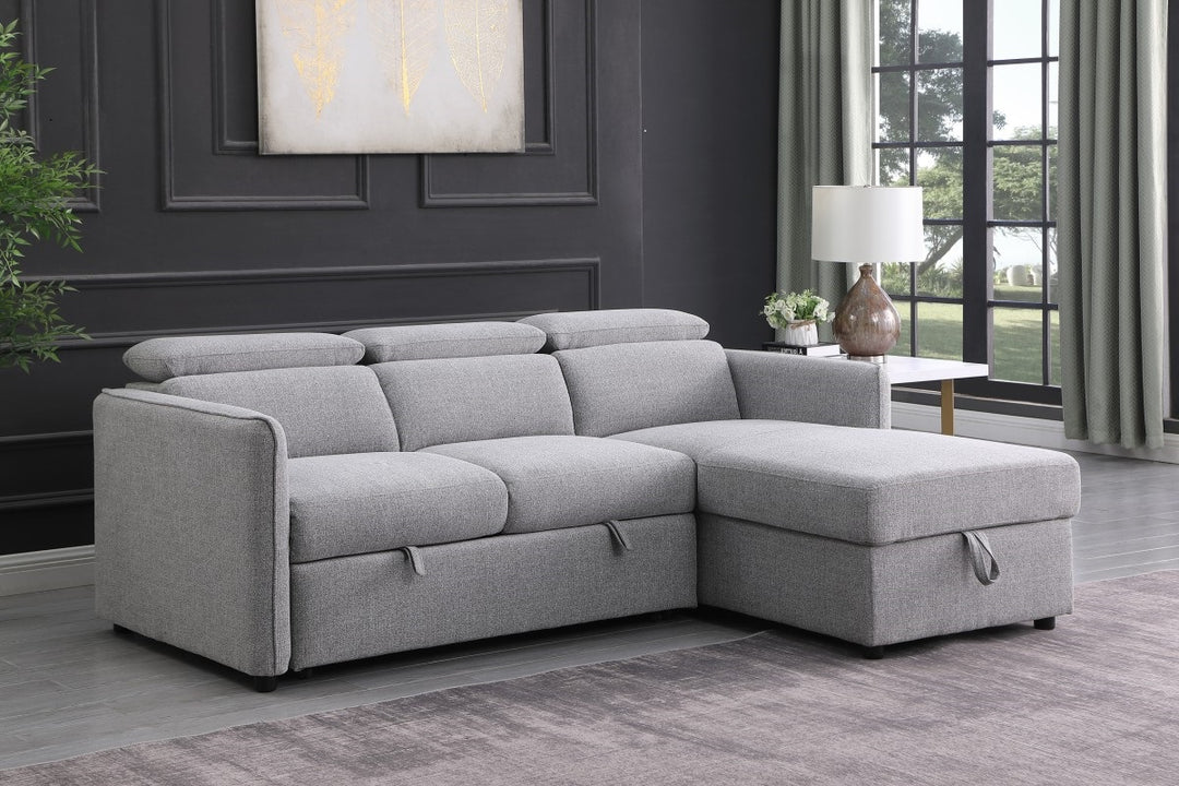 Slate Sectional Sofa Bed in Fabric Upholstery With RHF Storage Chaise - Grey | Modern, Sophisticated &amp; Durable