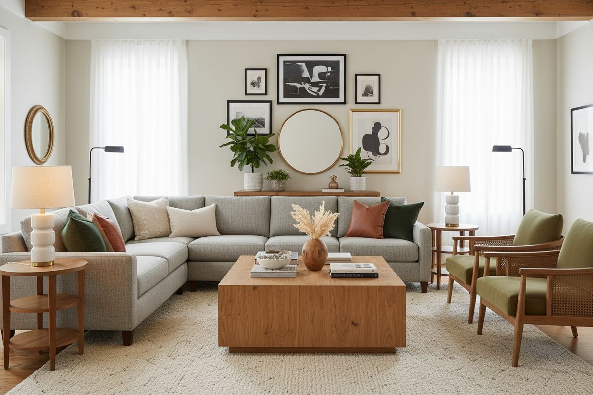 give me design with Sofa set, furniture and decor