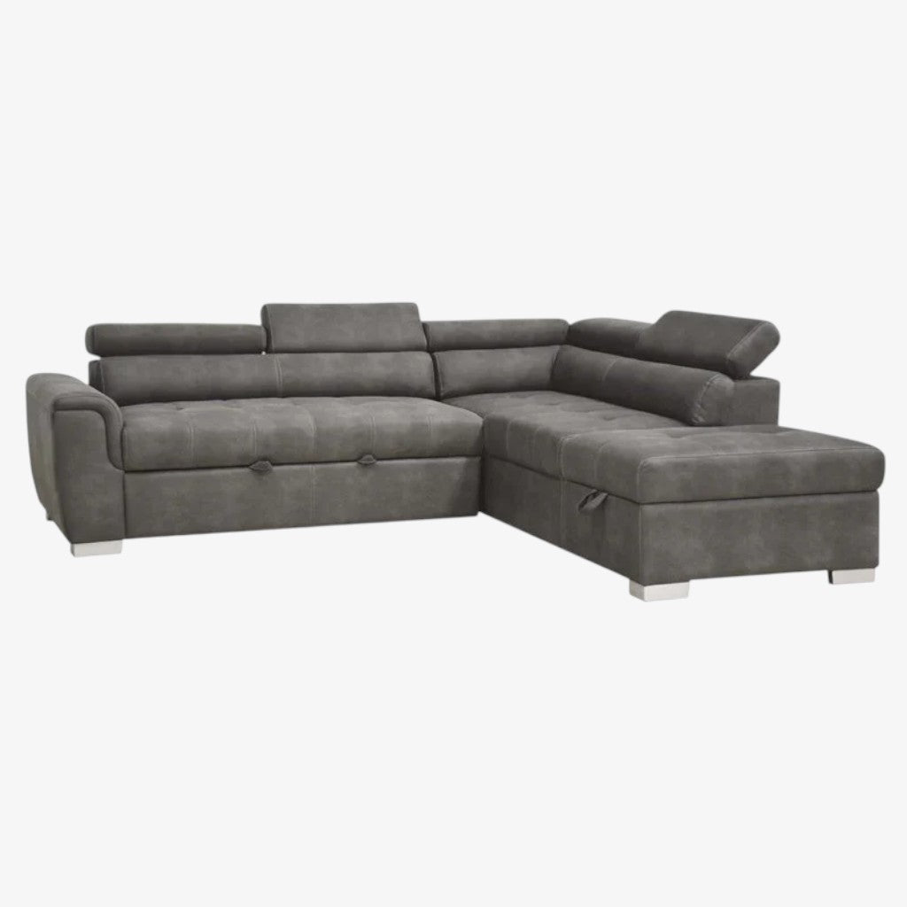 Aureus Fabric Upholstered Sectional Sofa Bed With Storage Ottoman - Grey | Timeless, Versatile, Durable & Storage Solution