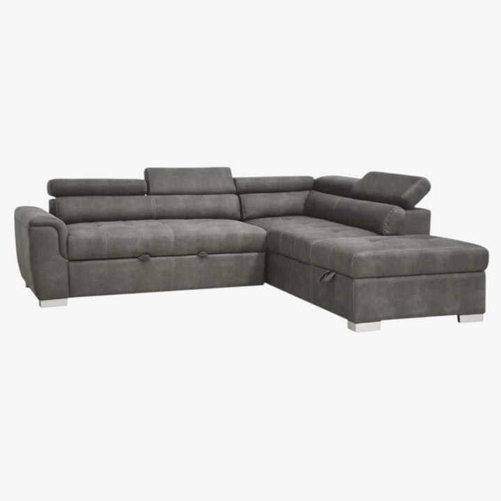 Aureus Fabric Upholstered Sectional Sofa Bed With Storage Ottoman - Grey | Timeless, Versatile, Durable & Storage Solution