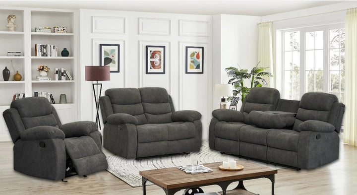 Aurex Recliner Set Grey | Fabric Recliner Sofa, Loveseat & Chair
