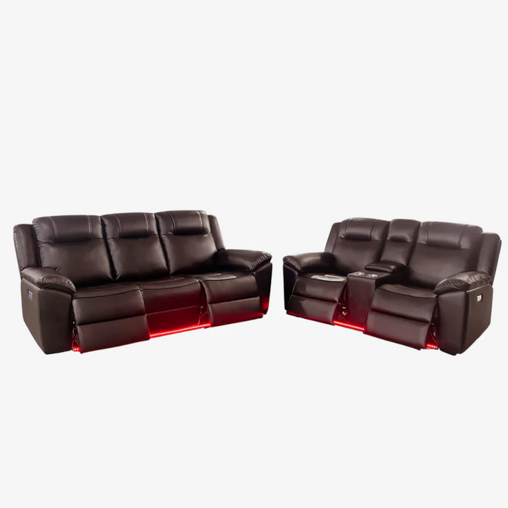 Arlo Recliner Set | Power Reclining Sofa & Loveseat with LED Lights – Brown